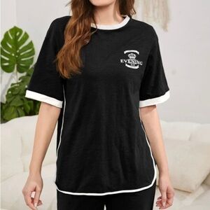 Sleep Shirt Women’s Black & White 100% Cotton Size Large New